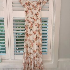 Abercrombie & Fitch Floral Off the Shoulder Maxi Dress in Cream and Red